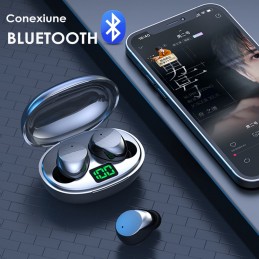 Casti wireless bluetooth, INOVA® K20, fara fir, conexiune universala, audio, microfon, afisaj digital baterie, BT 5.3, negru