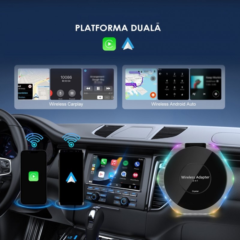 Adaptor wireless INOVA® AI BOX 2in1 compatibil cu Android Auto/ Apple ...