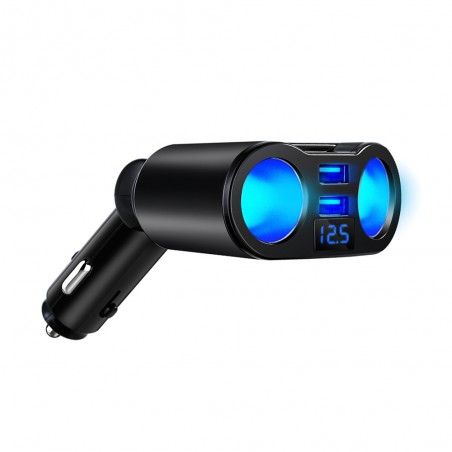 Adaptor priza auto multiplicator INOVA® 120W, 2x soclu auto, 2x USB 5V 4.8A max, tensiune de alimentare 12-24V, display digital
