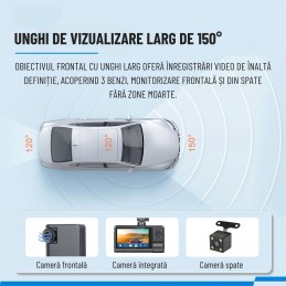 Cameră Auto Triplă DVR INOVA – Full HD, Wi-Fi, Night Vision, G-Sensor
