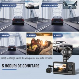 Cameră Auto Triplă DVR INOVA – Full HD, Wi-Fi, Night Vision, G-Sensor